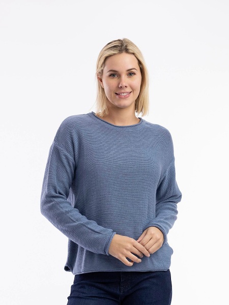 Orientique Knit Pullover R-Neck 1300 - Denim Melange